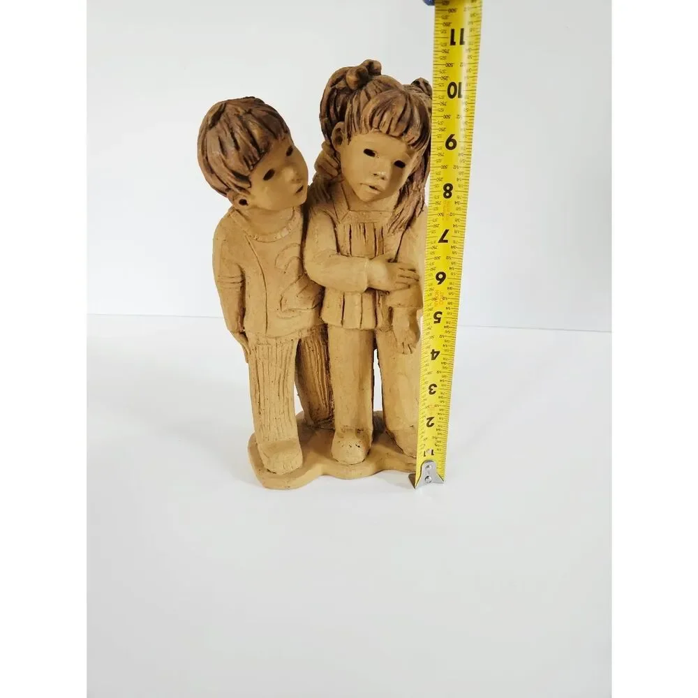 Vintage '70s Lee Bortin Studio Art Boy & Girl Clay Statue Figurine Sculpture